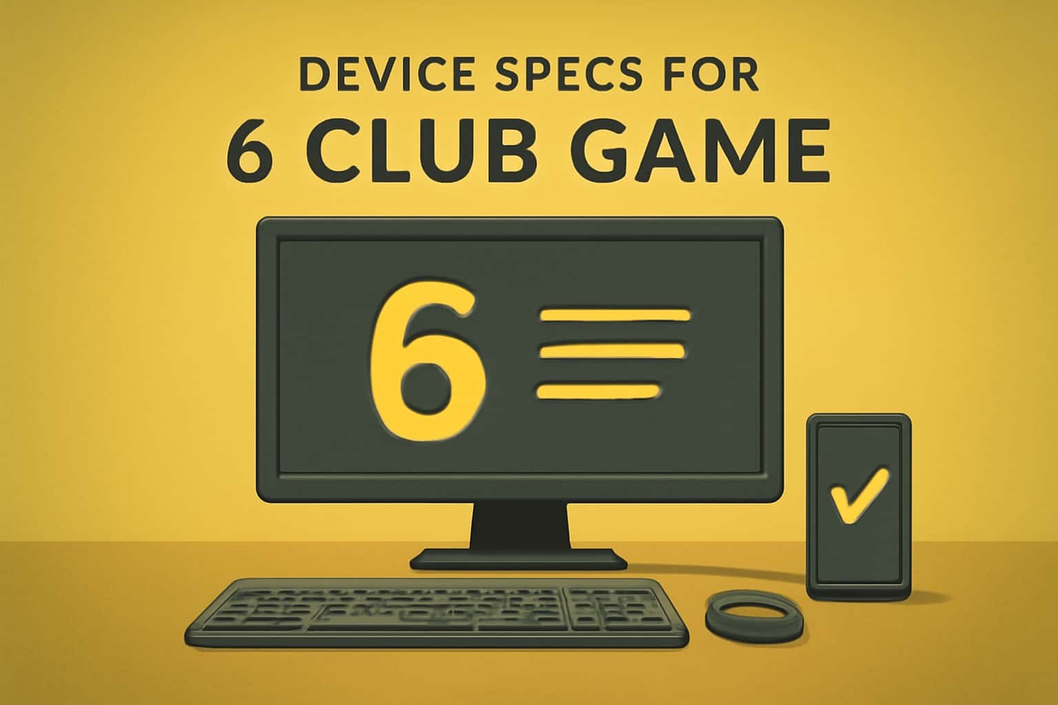 An informational graphic illustrating device specifications for 6 Club Game.