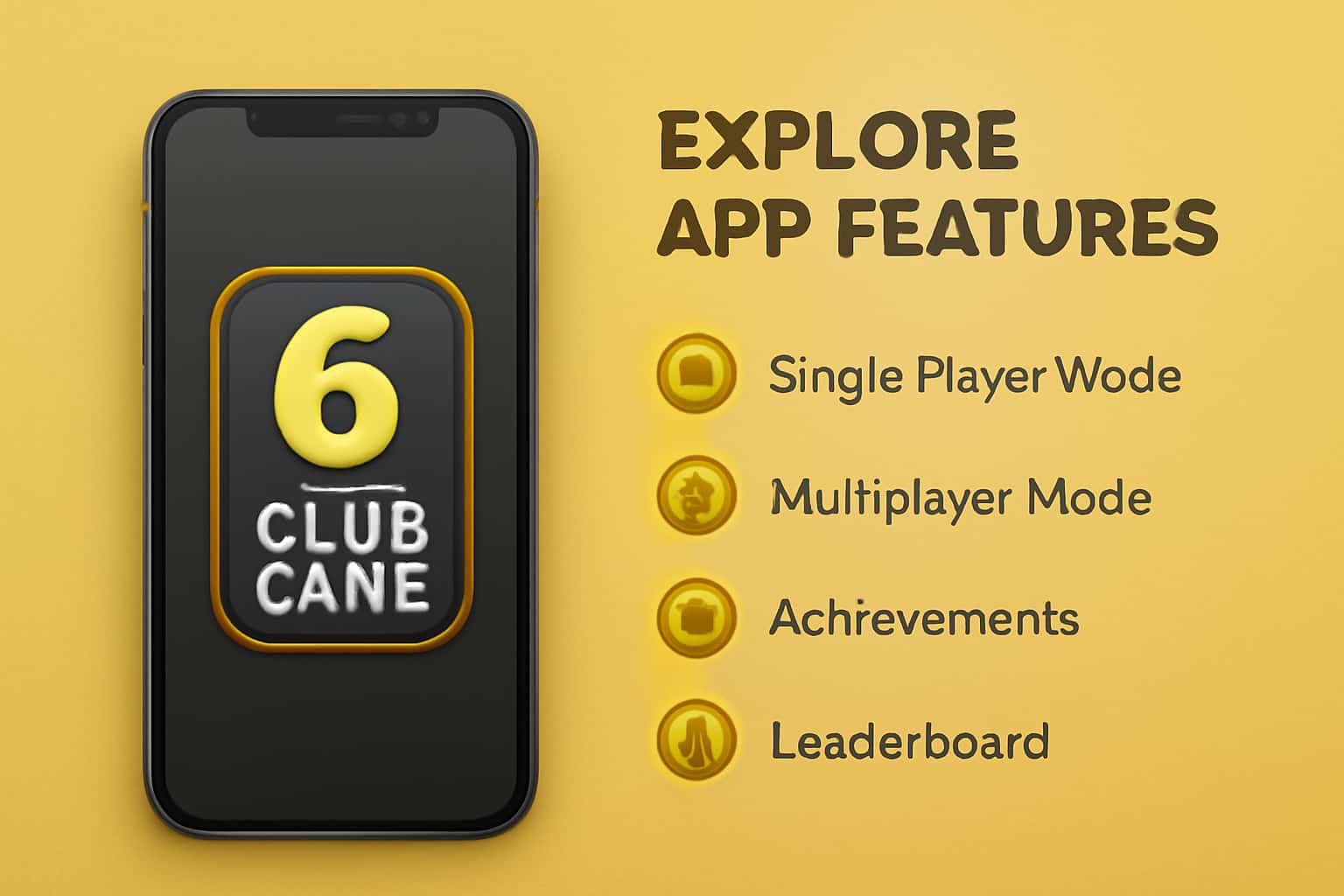 A high-tech visualization emphasizing the features of the 6 Club Game app.