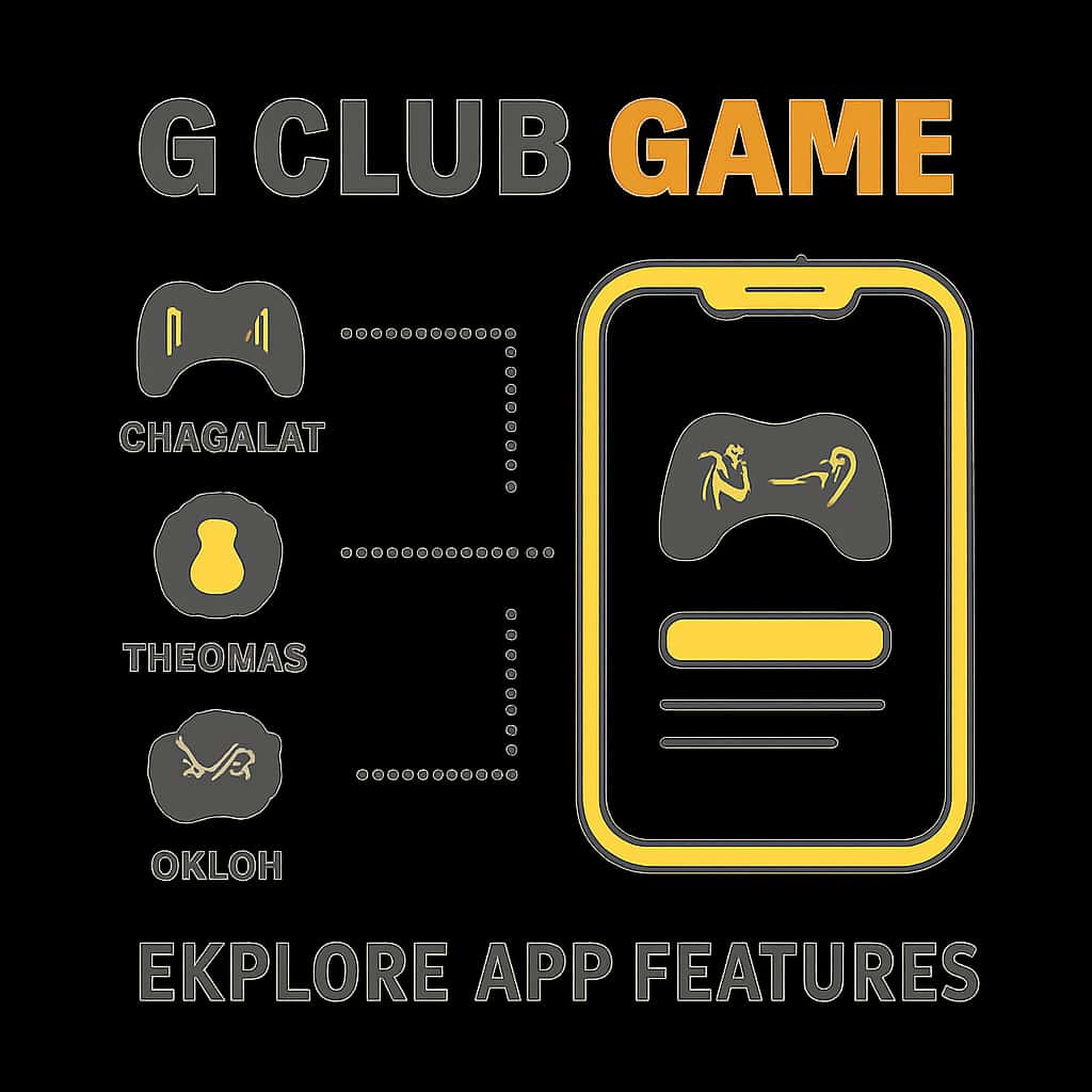 An educational diagram showcasing features of the 6 Club Game app.