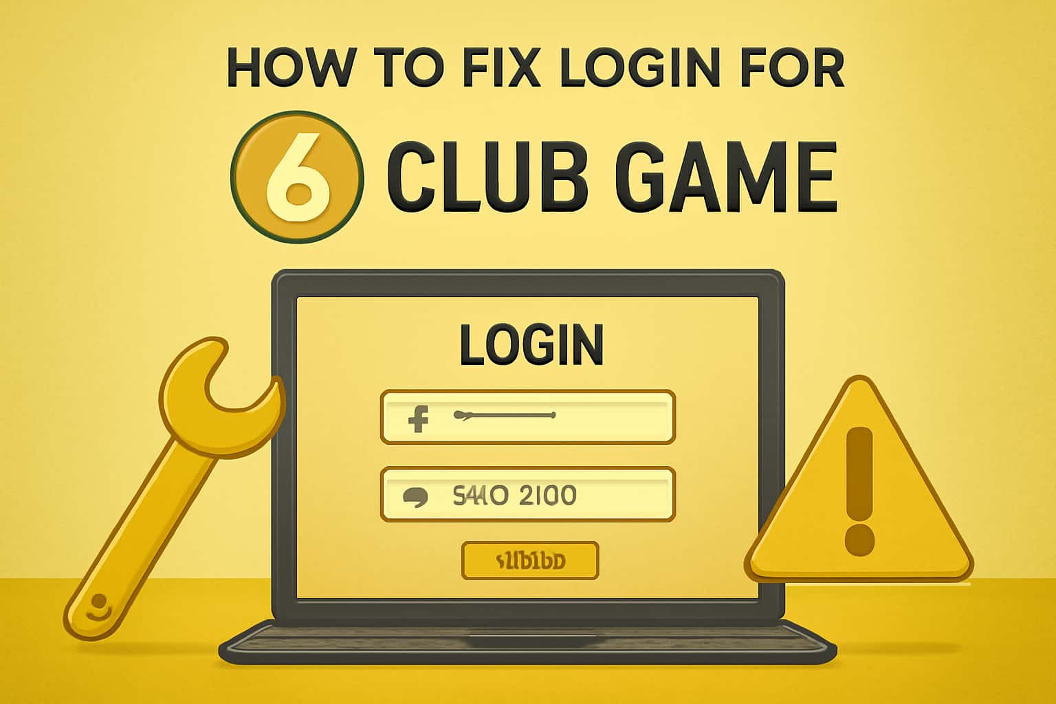 A high-tech scene depicting the title 'How to Fix Login for 6 Club Game' in a futuristic style.