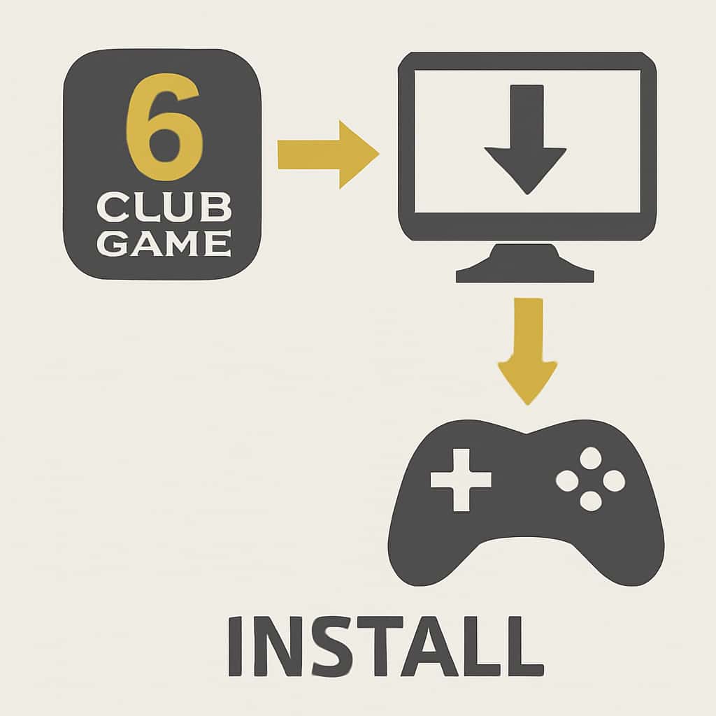 Illustration detailing the installation process for 6 Club Game.