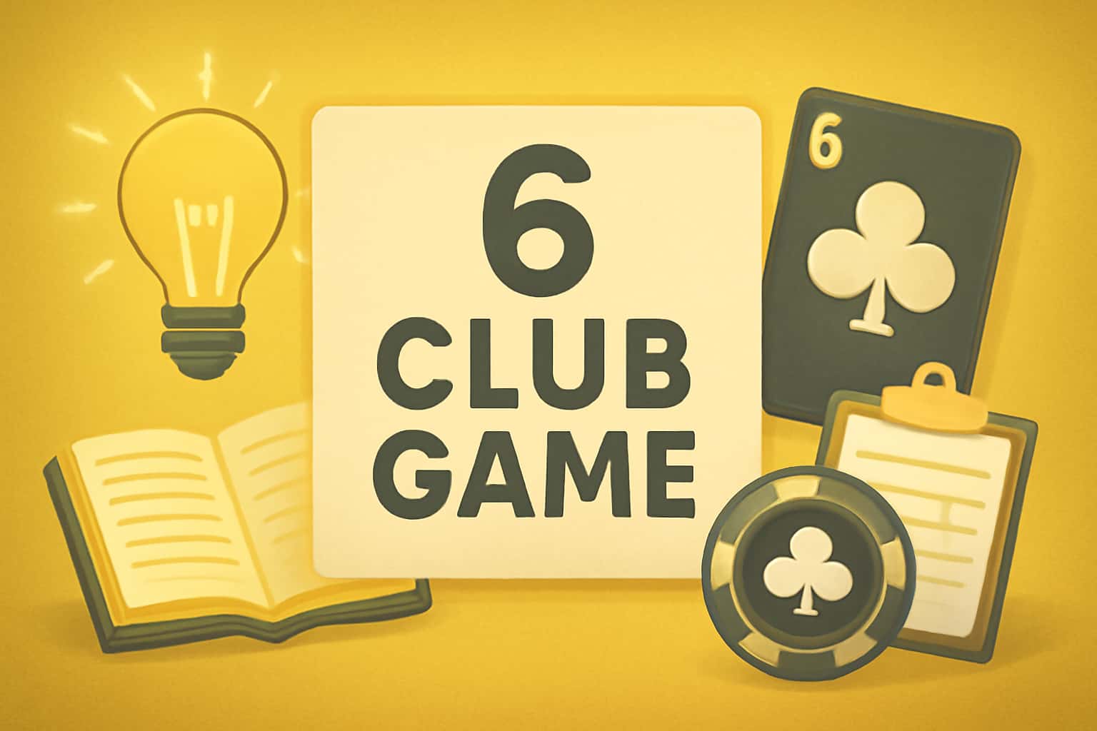 An informational graphic illustrating the features of 6 Club Game.