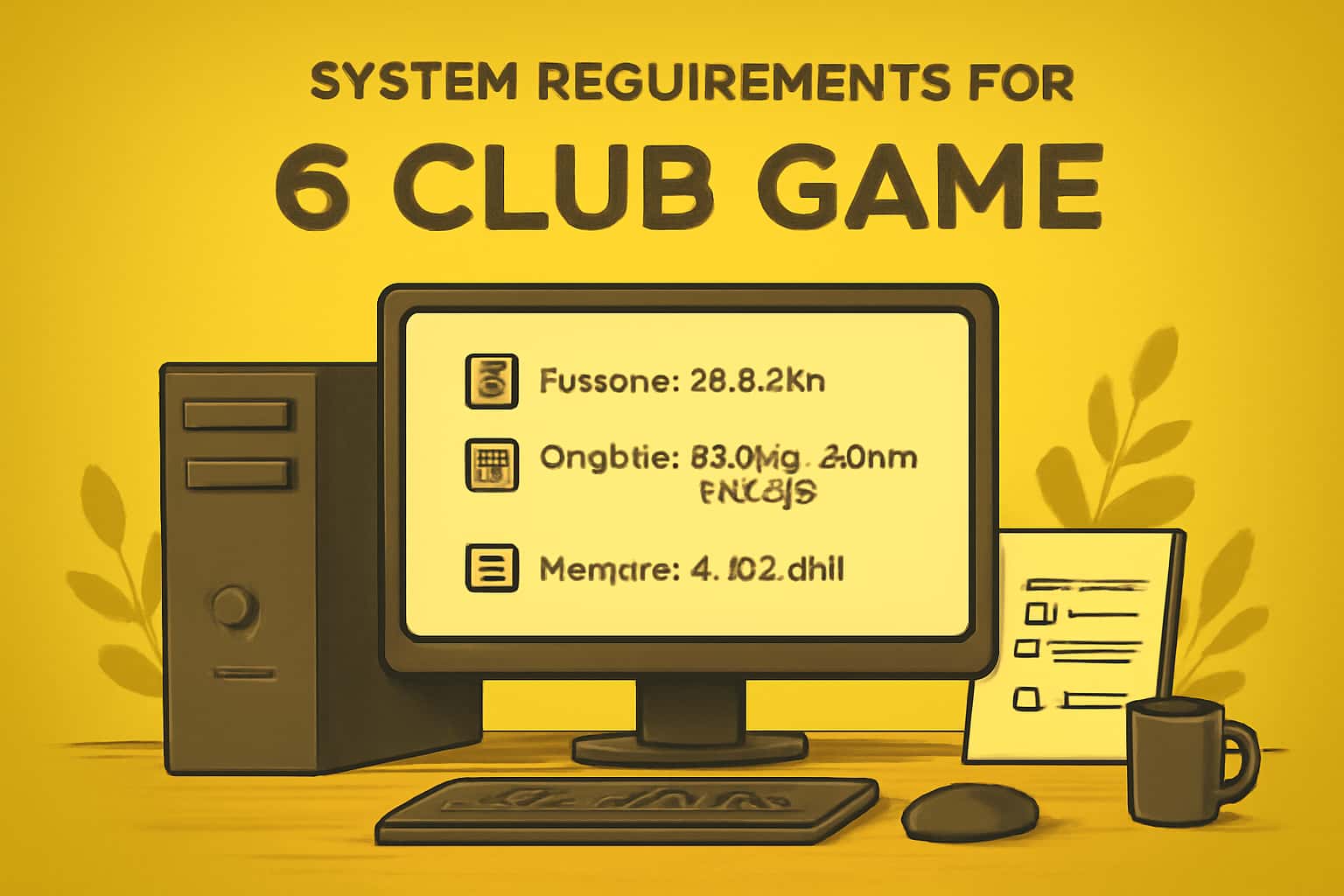 Informational scene illustrating the system requirements for 6 Club Game.