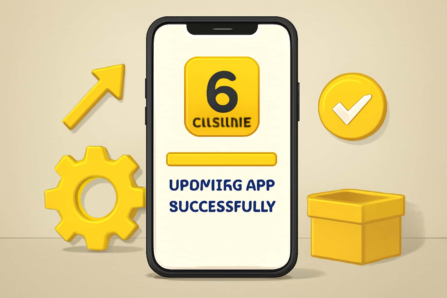 An educational image showing the updating process of the 6 Club Game app with technical elements.
